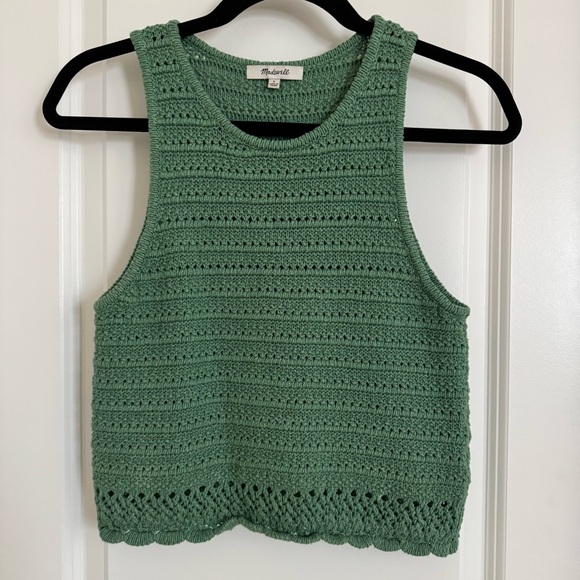 Madewell Tops - Madewell Sage Green Crochet Tank Top, S